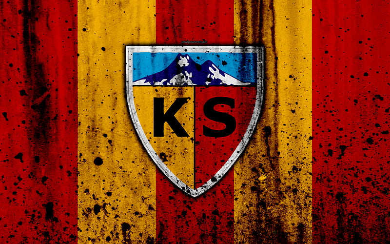 FC Kayserispor Super Lig, logo, Turkey, soccer, football club, grunge, Kayserispor, art, stone texture, Kayserispor FC, HD wallpaper