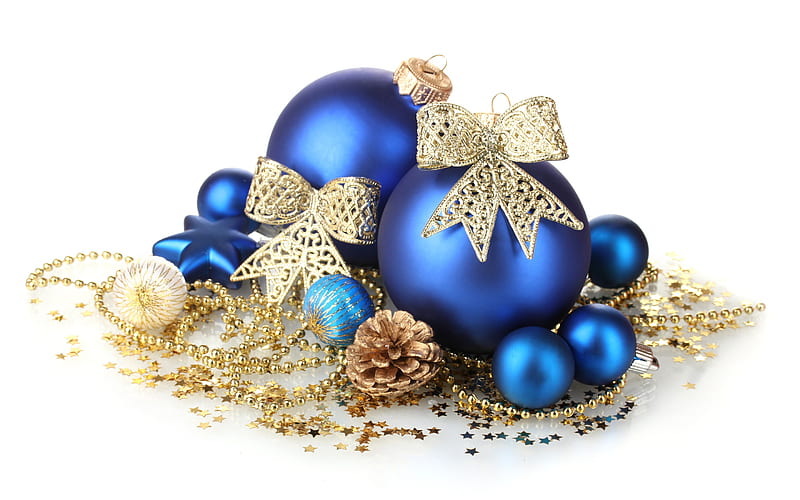 Christmas decoration, New Year, cones, blue Christmas balls, Merry Christmas, HD wallpaper