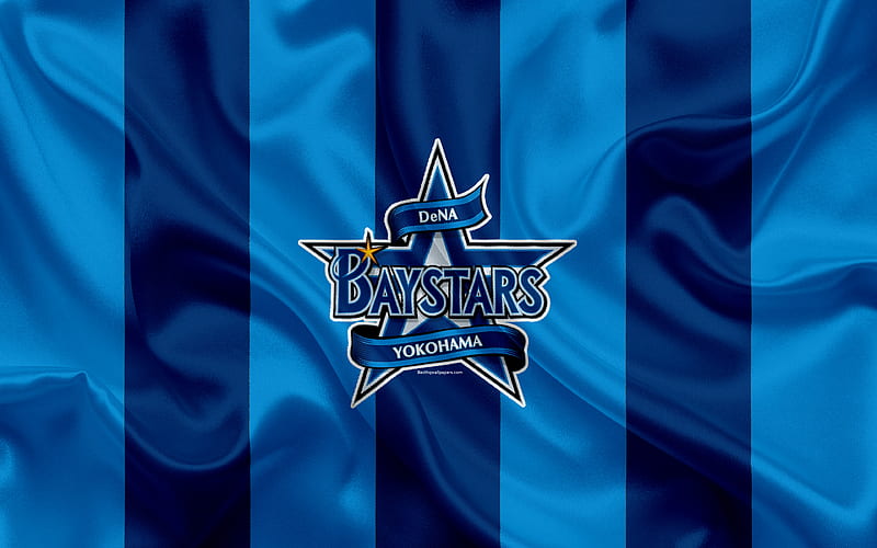 Yokohama DeNA BayStars Japanese baseball team, logo, silk texture, NPB, blue flag, Yokohama, Kanagawa, japan, baseball, Nippon Professional Baseball, HD wallpaper
