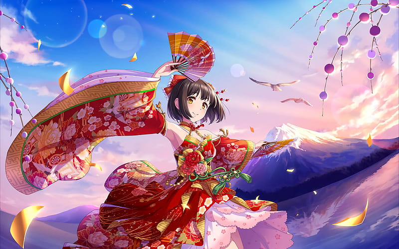 Miria Akagi, manga, kimono, The Idolmaster Cinderella Girls, Idolmaster, HD wallpaper