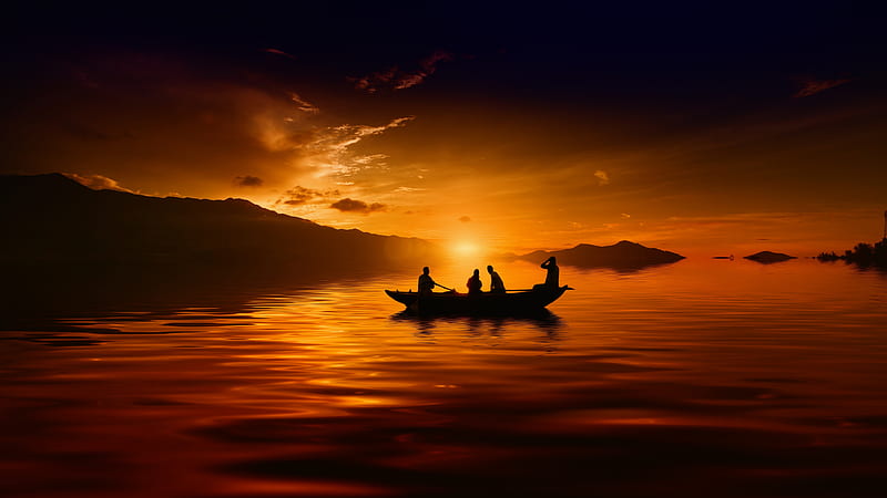 Amazing Sunset Over Lake, HD wallpaper