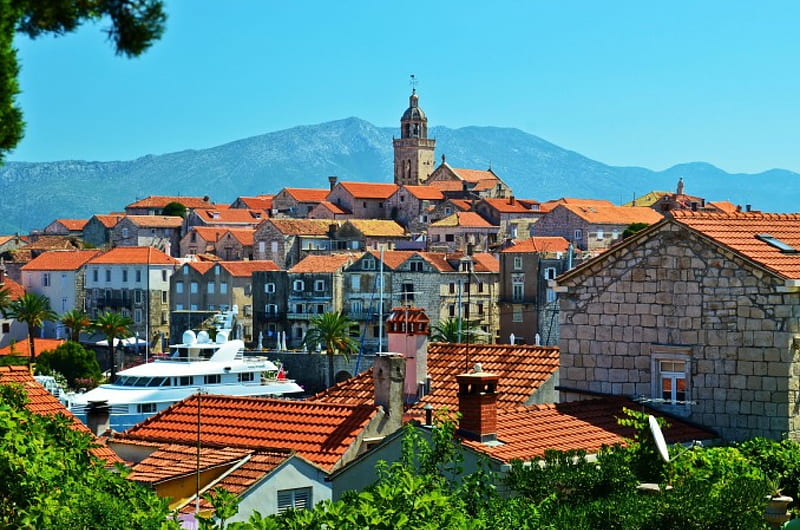 Korcula, Croatia, mediterranean, city, ancient, buildings, HD wallpaper