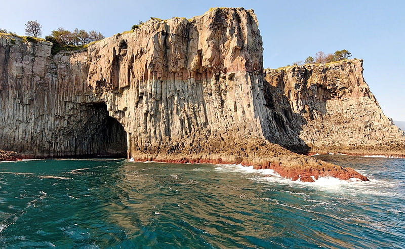 JEJU ISLANDS, SOUTH KOREA, rocks, water, cliffs, natural arch, sea, landscape, HD wallpaper