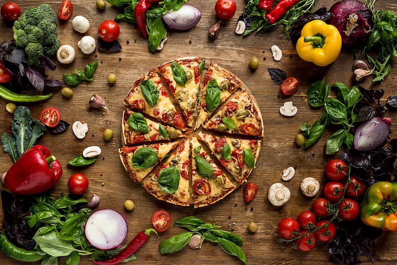 Food Pizza Onion Tomatoes Fast food Mushrooms Basil, Food, HD wallpaper