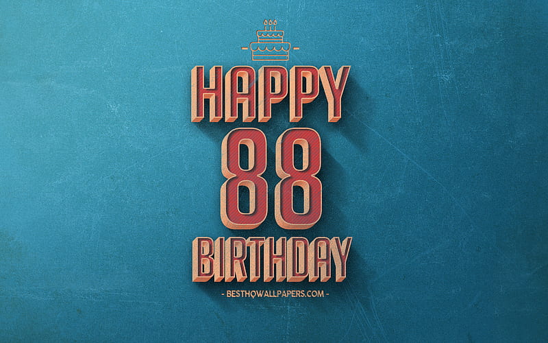 88th Happy Birtay, Blue Retro Background, Happy 88 Years Birtay, Retro Birtay Background, Retro Art, 88 Years Birtay, Happy 88th Birtay, Happy Birtay Background, HD wallpaper