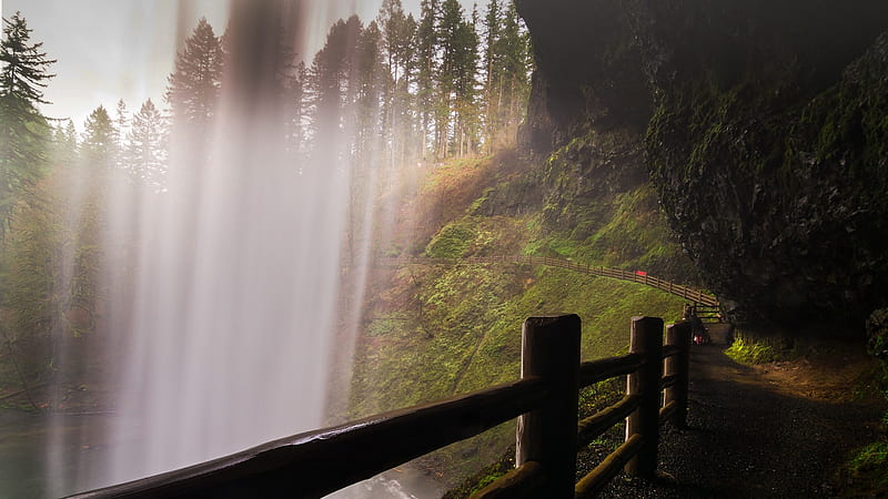 Silver Falls State Park, fall, oregon, waterfall, path, park, nature, silver fall, scenery, HD wallpaper