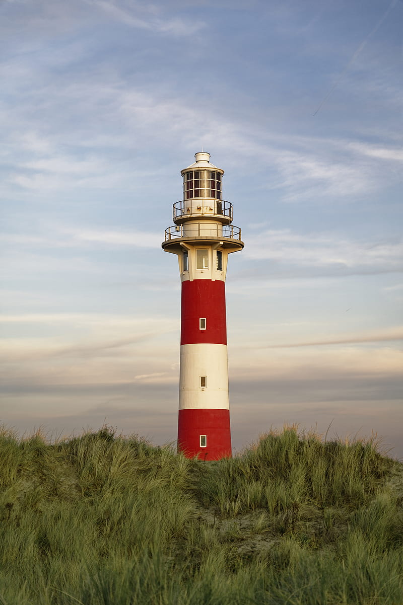 lighthouse, structure, grass, striped, HD phone wallpaper