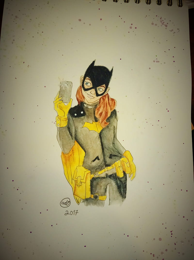 Batgirl drawing, art, batgirl, colorful, sketch, HD phone wallpaper