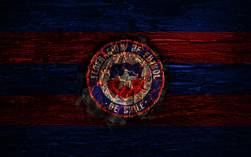 Chile national football team, fire logo, flag colors, blue and red lines, South America, wooden texture, soccer, Chile, logo, South American national teams, Chilean football team, HD wallpaper