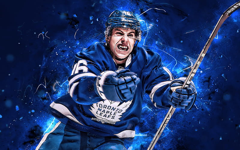 Mitchell Marner, hockey players, Toronto Maple Leafs, NHL, hockey, hockey stars, Marner, neon lights, USA, HD wallpaper