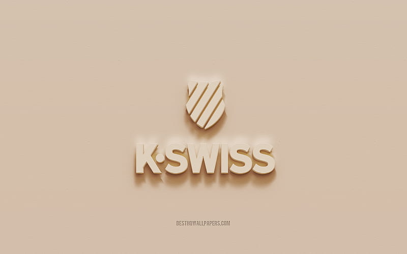 K-Swiss logo, brown plaster background, K-Swiss 3d logo, brands, K-Swiss emblem, 3d art, K-Swiss, HD wallpaper