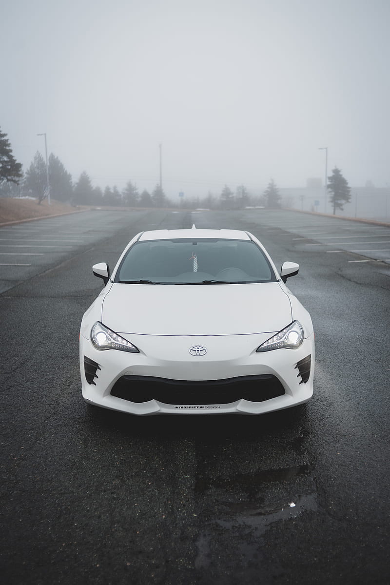 toyota gt86, toyota, car, white, road, fog, HD phone wallpaper