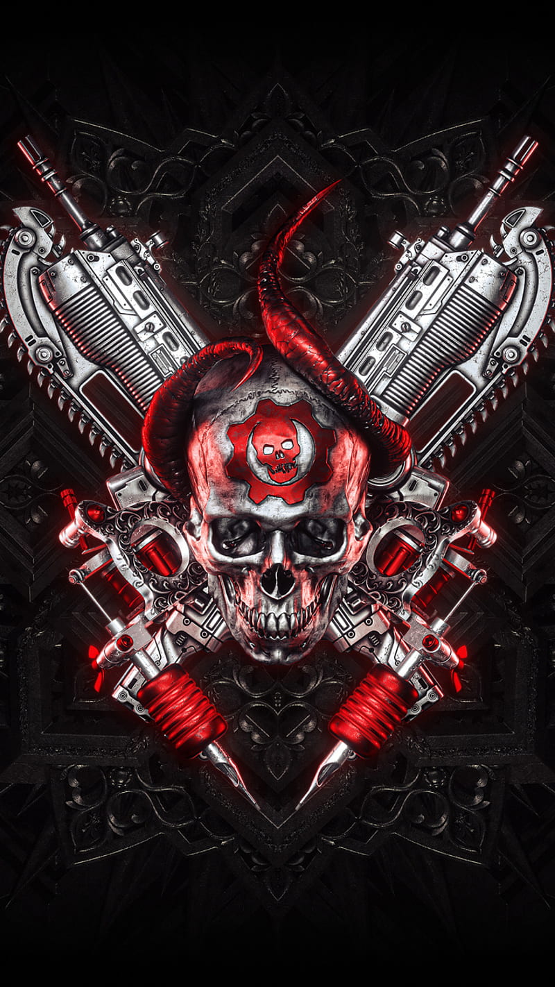 Lancers and Skull, cog, gears, gears logo, gears of war, jd, lancer, locust, marcus, HD phone wallpaper