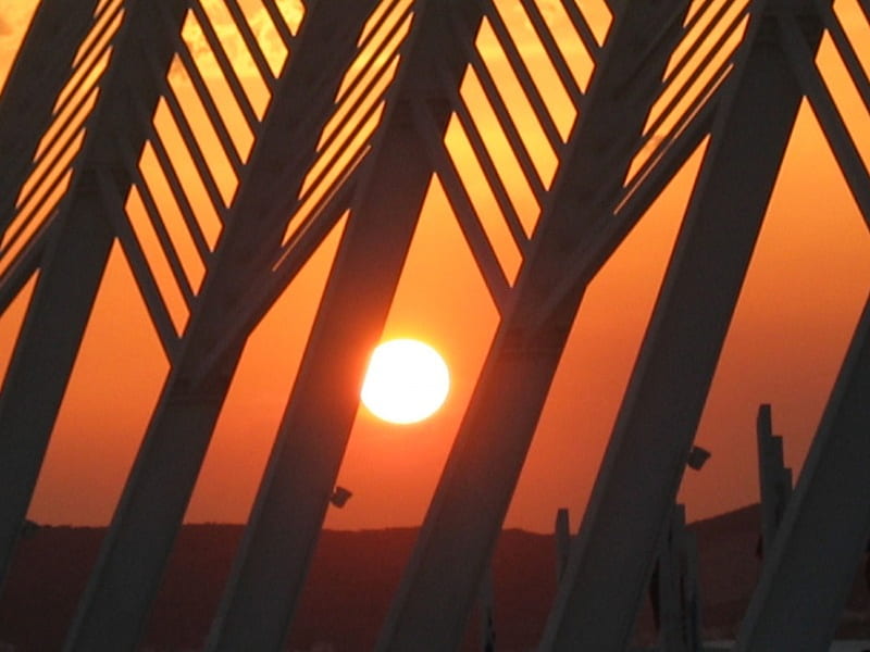 Sunset at Olympic Staduim Athens, sunset, stadium, athens, olympic, HD wallpaper