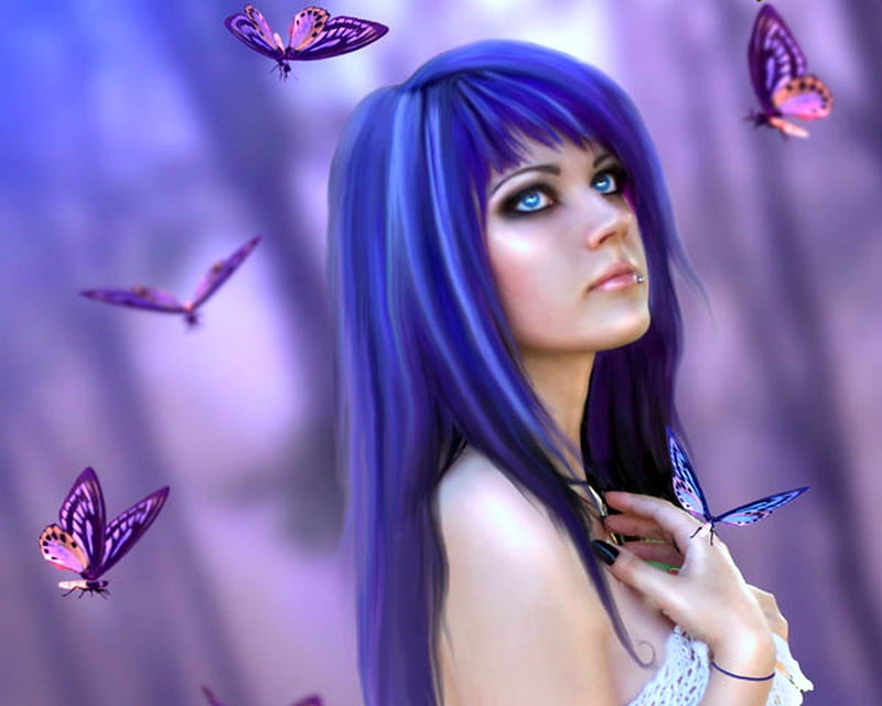 The unfinished piece, fantasy, face, butterfly, woman, HD wallpaper