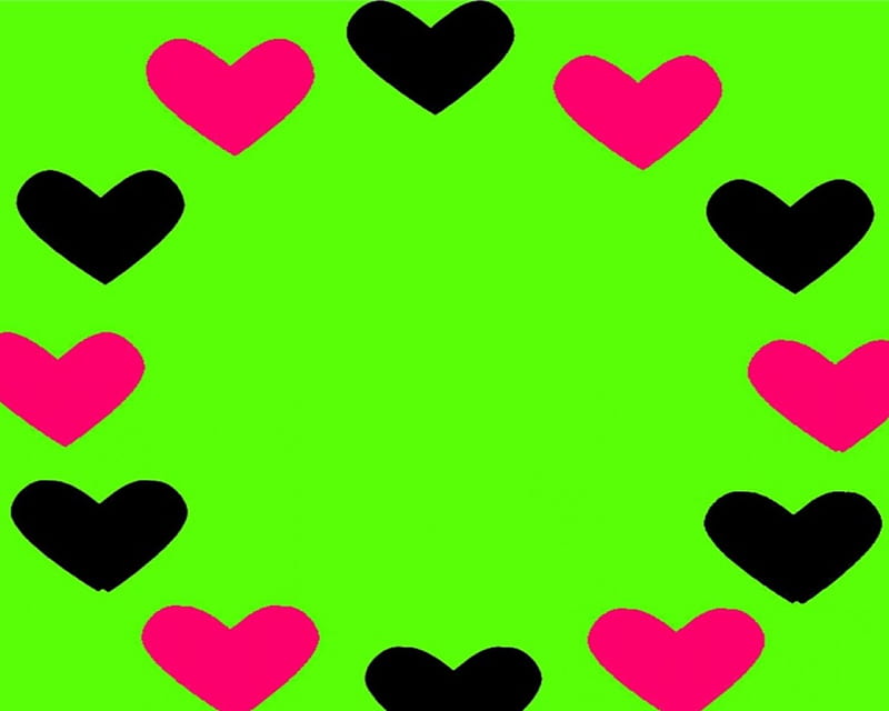 Hearts Baby, black, corazones, lime, gizzzi, green, techno, heart, neon, pink, HD wallpaper