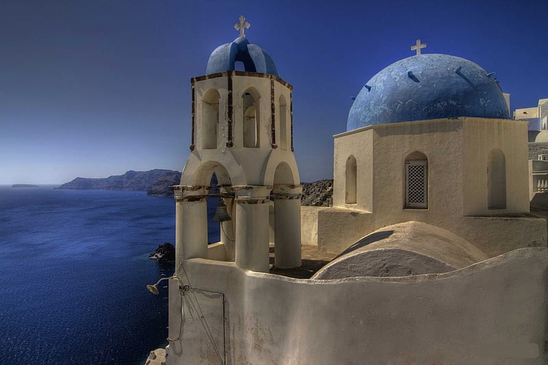Greece, oia, top, view, santorini, HD wallpaper