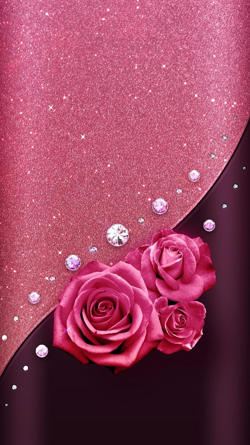 Sparkle, bling, diamonds, girl, glitter, love, pink, pretty, red, roses, HD phone wallpaper