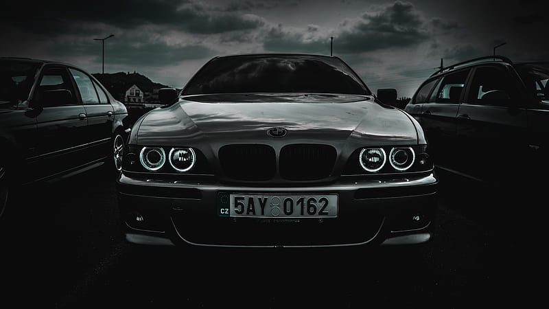 bmw m5, bmw, car, front view, black and white, HD wallpaper