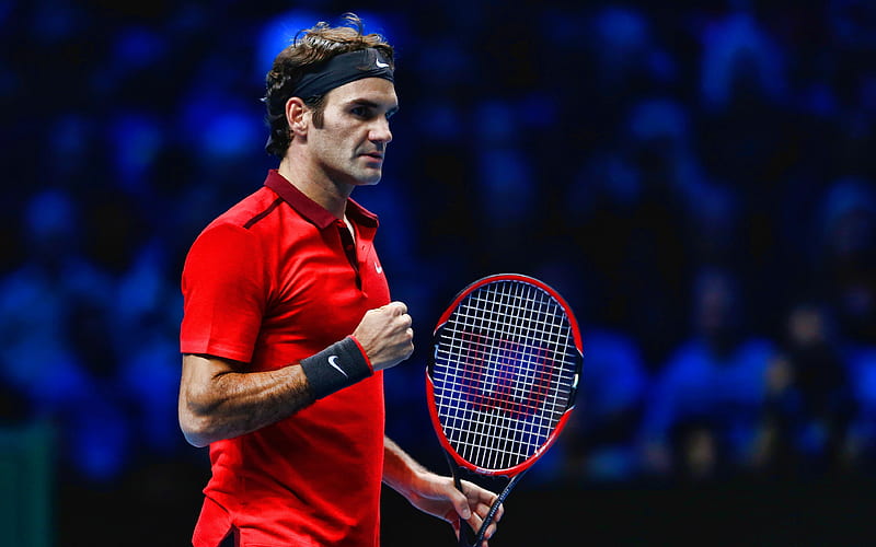 Roger Federer, red uniform, swiss tennis players, ATP, match, athlete, Federer, tennis, R, HD wallpaper