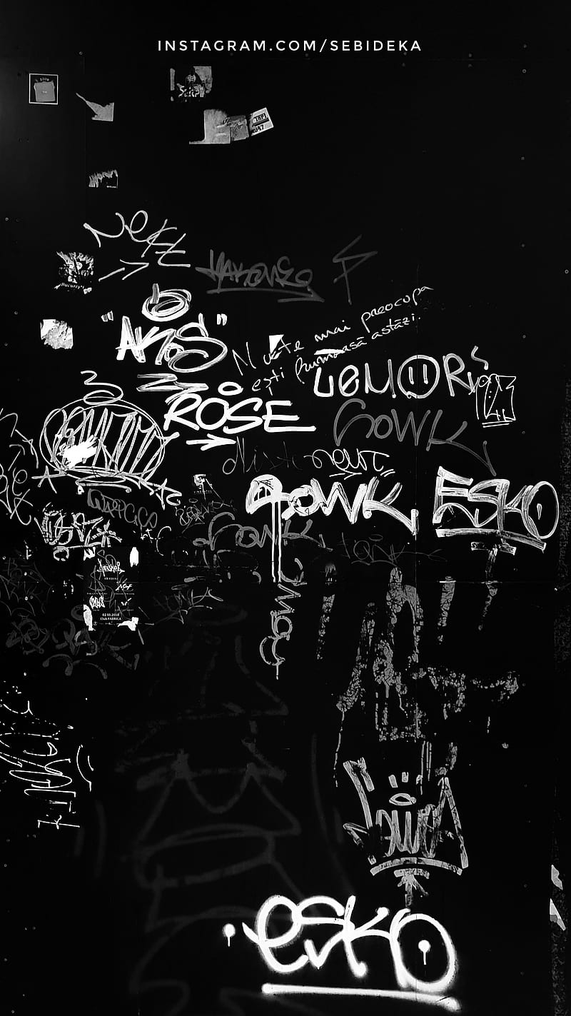 Tag Wars BW, black, dark, graffiti, logos, sebidk, tags, HD phone wallpaper