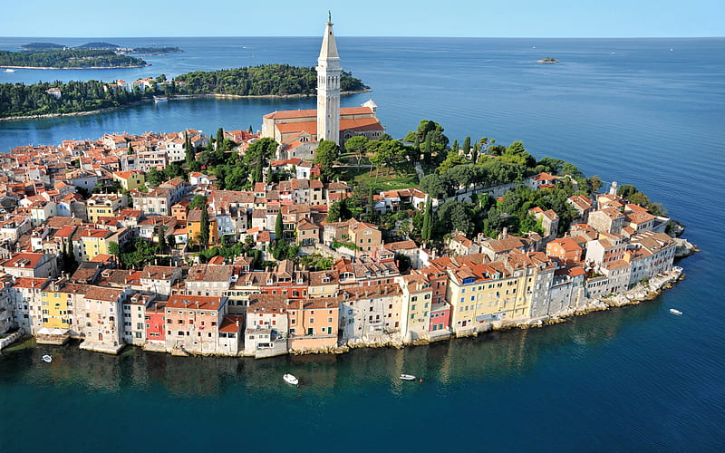 Rovinj, Adriatic Sea, resort, seascape, cityscape, Rovinj panorama, Istria, Croatia, HD wallpaper