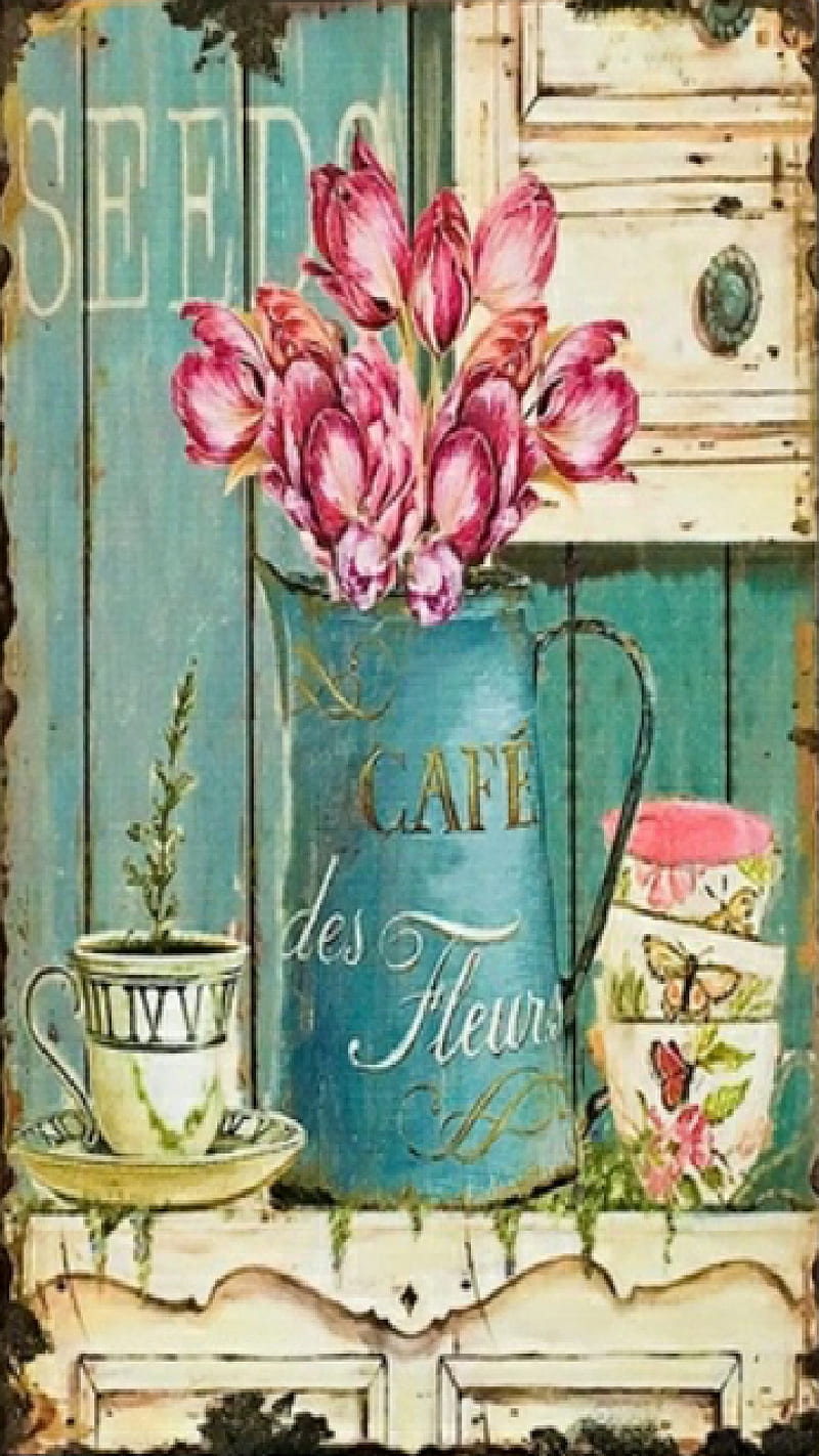 Vintage Arrangement, antique, arrangements, chic, flower, pastels, shabby, vintage, watering can, HD phone wallpaper
