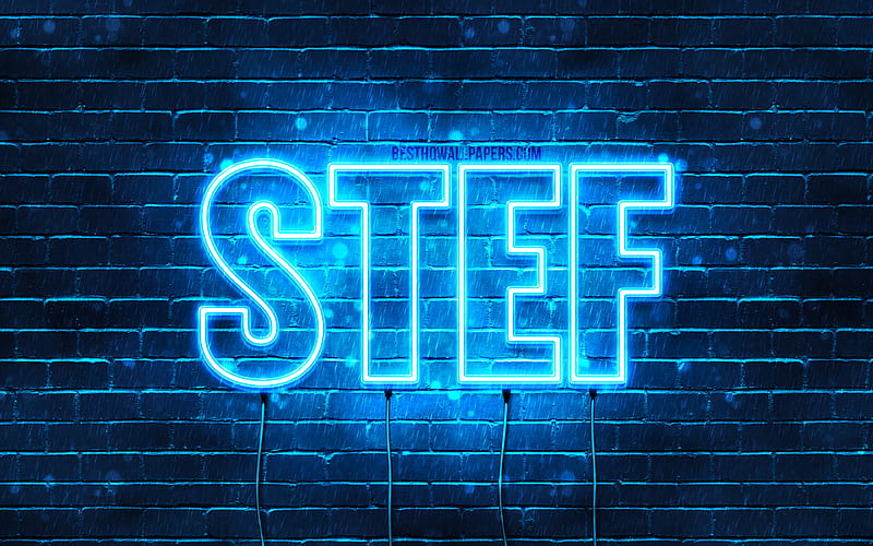 Stef with names, Stef name, blue neon lights, Happy Birtay Stef, popular dutch male names, with Stef name, HD wallpaper