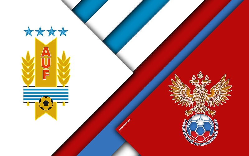 Uruguay vs Russia, football match 2018 FIFA World Cup, Group A, logos, material design, abstraction, Russia 2018, football, national teams, creative art, promo, HD wallpaper