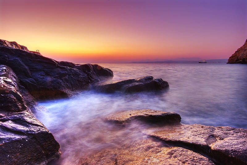 Seasunset, beach, sunset, stone, sea, HD wallpaper | Peakpx