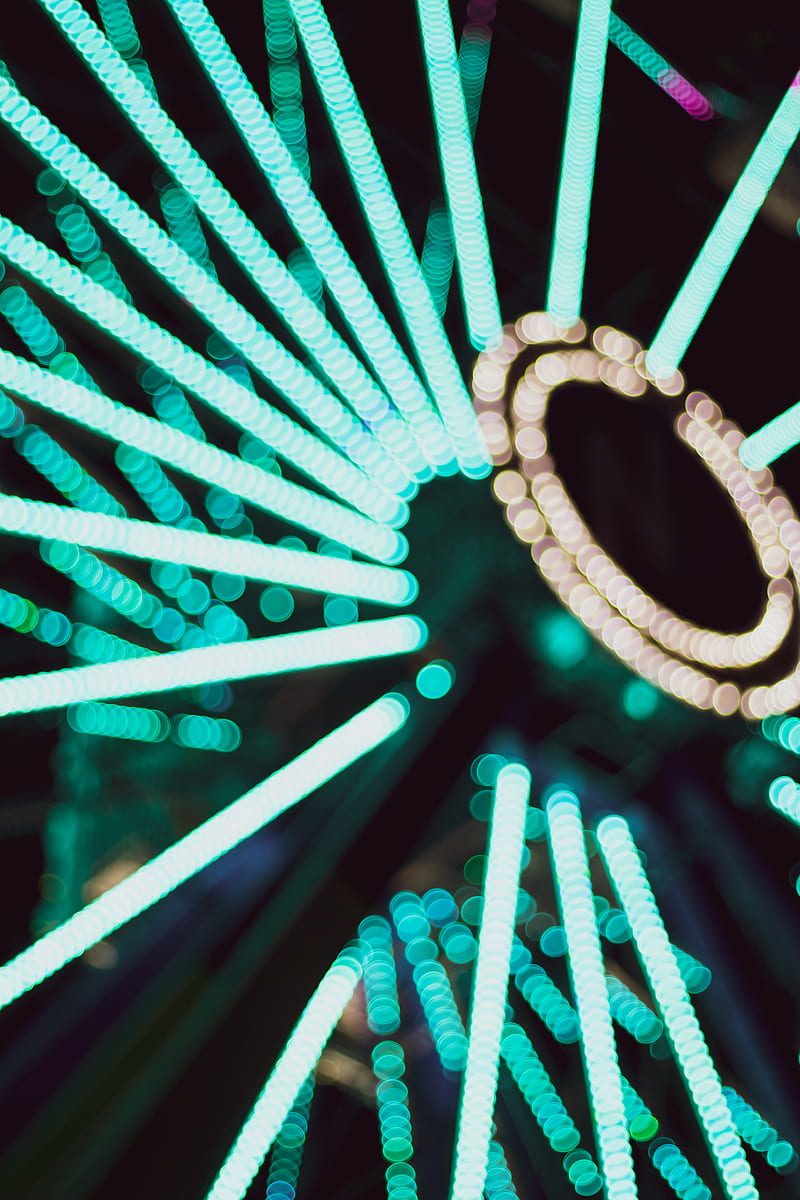 ferris wheel, neon, blur, bokeh, illumination, HD phone wallpaper