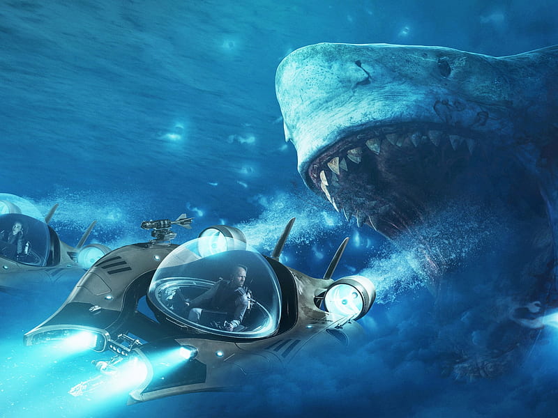 The meg 2018, poster, shark, water, ship, movie, the meg, blue, HD wallpaper