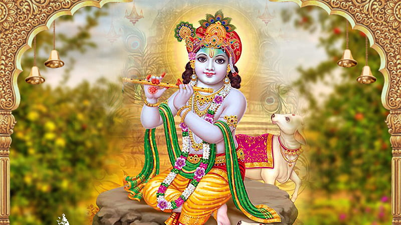 Krishna Is Sitting On Stone With Flute Krishna, HD wallpaper | Peakpx