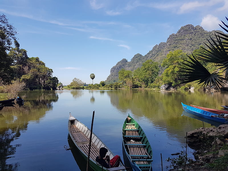 Myanmar, lake, mountain, HD wallpaper