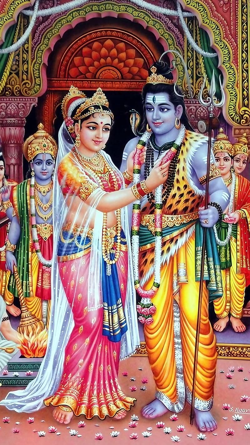Shankar Ji Parvati Ka Wedding, shankar ji parvati ka, lord shiva and maa parvati wedding, lord mahadev, god, HD phone wallpaper