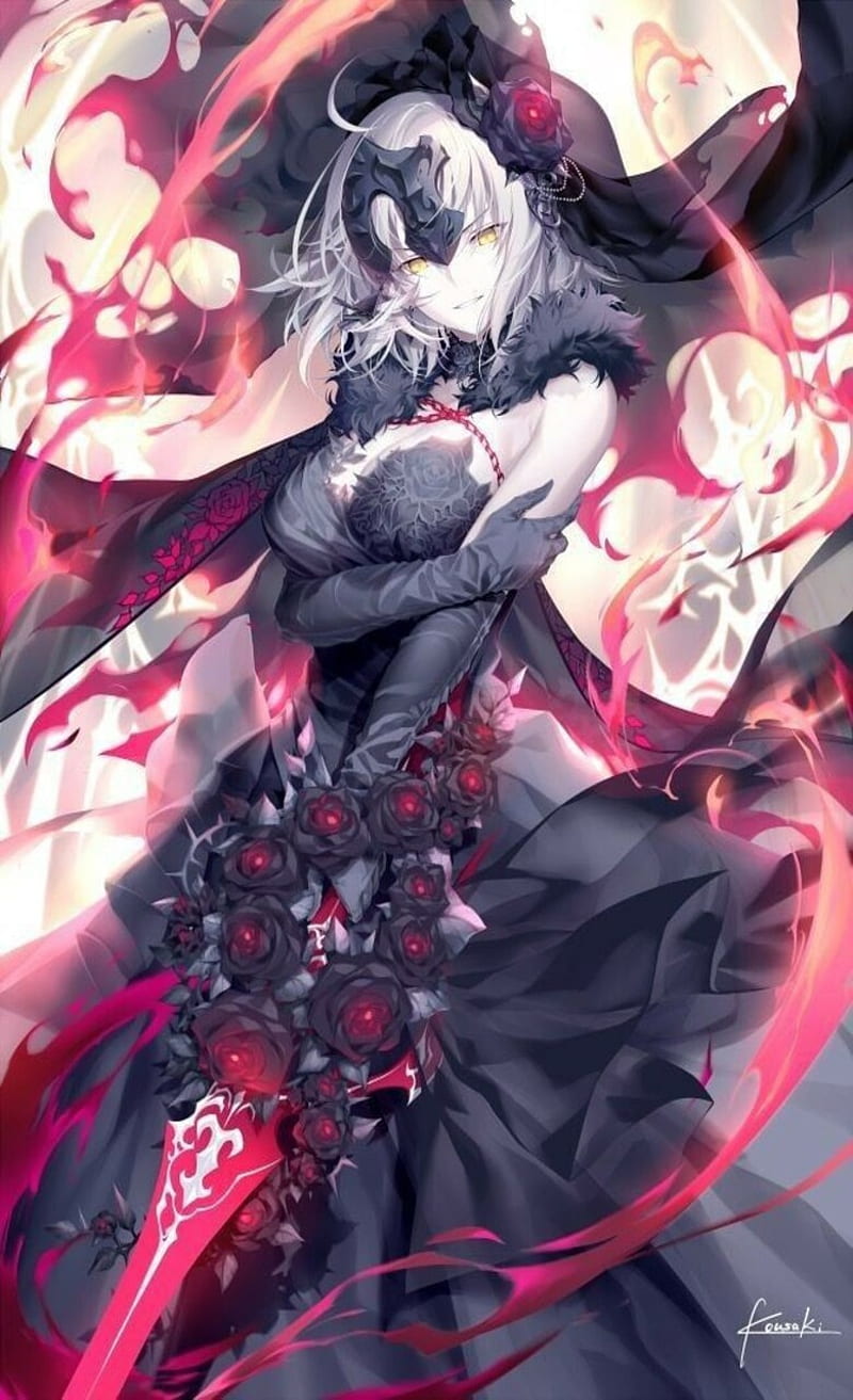 Anime Girl, dark, dress, power, sword, HD phone wallpaper | Peakpx