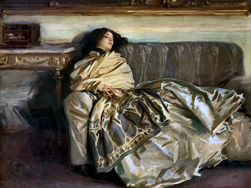 Lady in Repose, art, John Singer Sargent, bonito, illustration, artwork, repose, Sargent, people, painting, wide screen, HD wallpaper