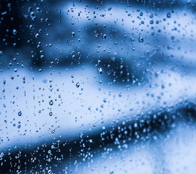 Drops, blue, glass, rain, water, window, winter, HD wallpaper
