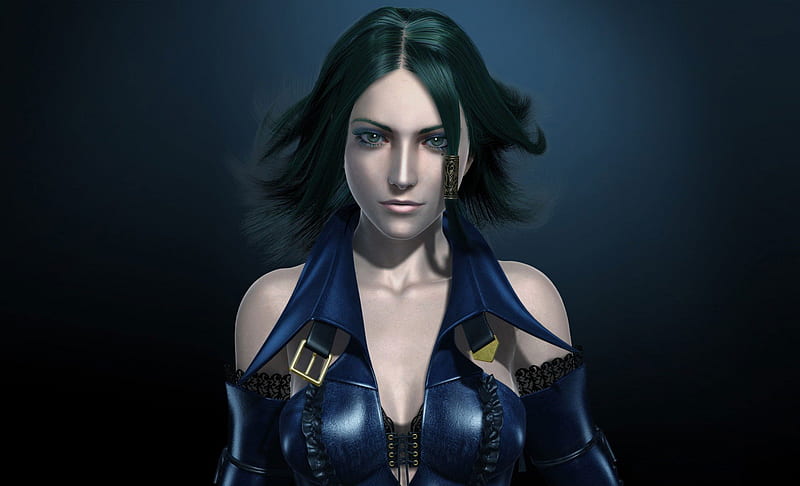 Alicia, games, female, cg, green eyes, video games, bullet witch, xbox, plain background, green hair, realistic, HD wallpaper
