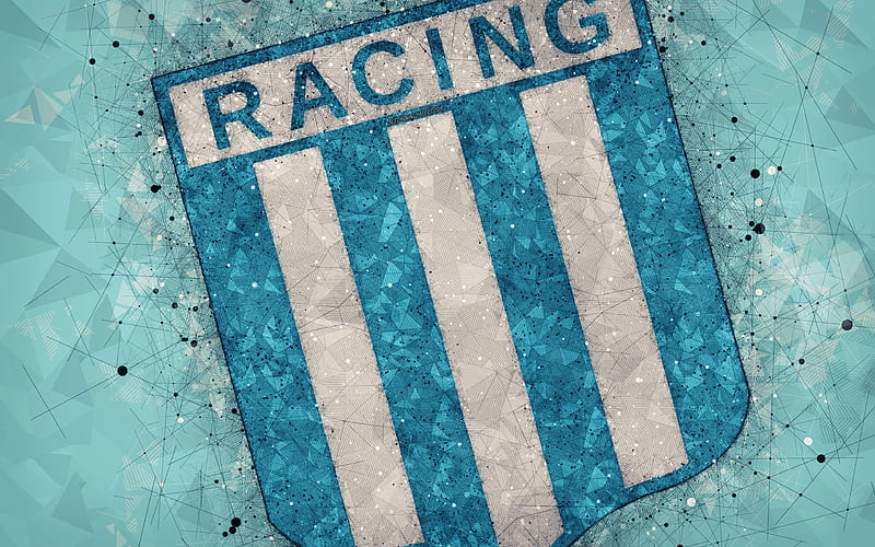 Racing Club de Avellaneda logo, geometric art, Argentine football club, blue abstract background, Argentine Primera Division, football, Avellaneda, Argentina, creative art, Racing Club FC, HD wallpaper
