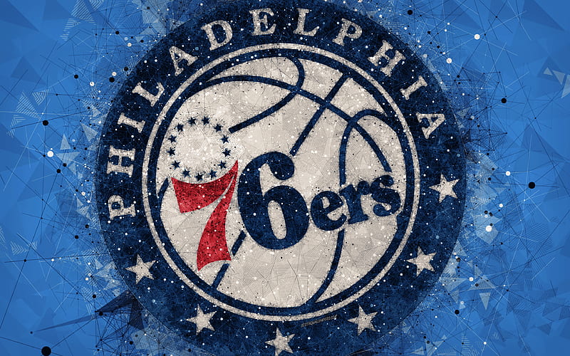 Philadelphia 76ers creative logo, American Basketball Club, emblem, geometric art, NBA, blue abstract background, Philadelphia, Pennsylvania, USA, basketball, National Basketball Association, HD wallpaper
