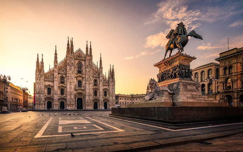 Duomo di Milano, Milan Cathedral, Milan, evening, sunset, square, cathedral church, Lombardy, Italy, HD wallpaper