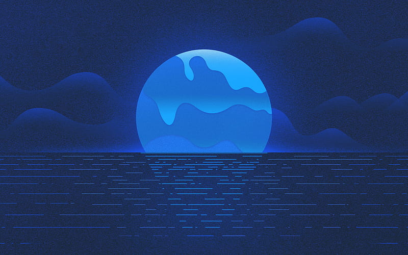 moon, ocean, waves, nightscape, sky, HD wallpaper