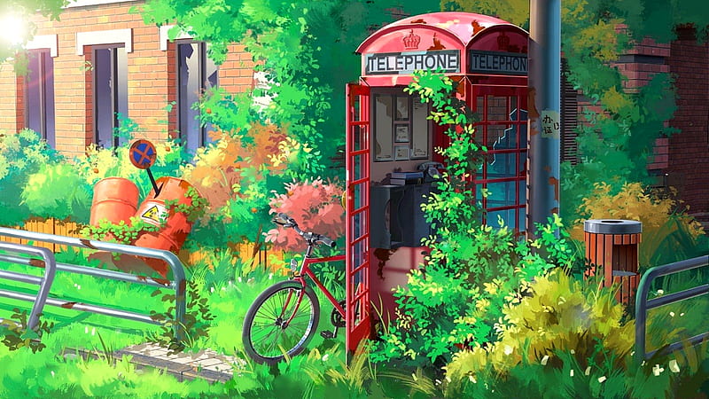 Anime, Telephone Booth, HD wallpaper