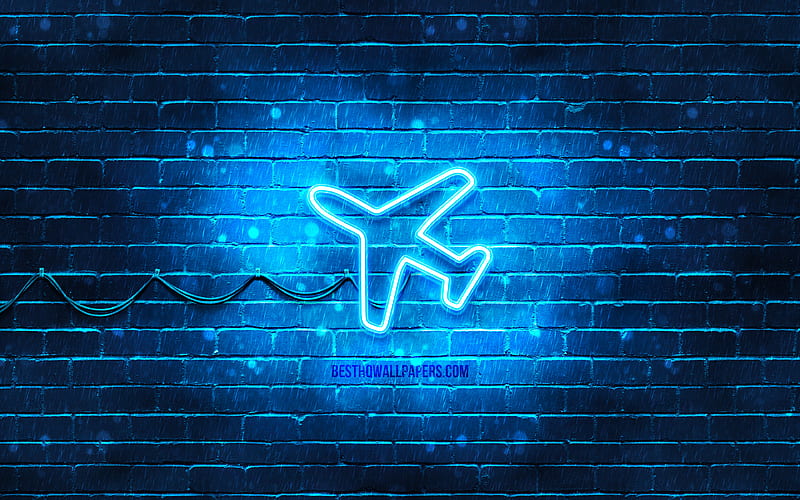 Plane neon icon blue background, neon symbols, Plane, neon icons, Plane sign, transport signs, Plane icon, transport icons, HD wallpaper