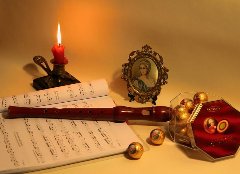 The magic flute Mozart, candle, candy, pic, music, flute, HD wallpaper