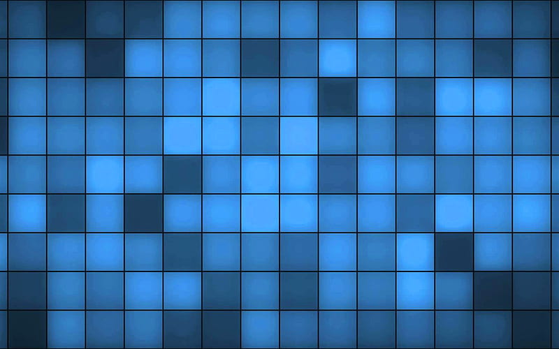 blue background with squares, blue abstraction, creative backgrounds, art, blue mosaic, HD wallpaper