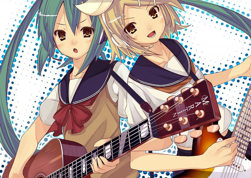 Rock On!!, vocaloid, hatsune miku, anime, music, rin kagamine, guitars, friends, HD wallpaper