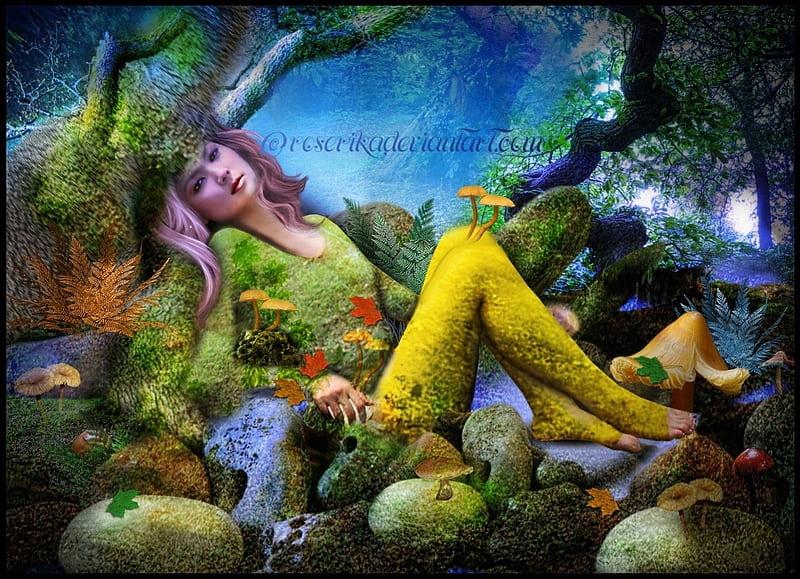 ~Mother of Natural~, rocks, pretty, grass, mother, women, fantasy, splendor, manipulation, flowers, forests, face, wood, insects, lovely, lips, trees, cool, eyes, colorful, charm, mushroom, bonito, digital art, hair, leaves, wild, people, girls, enchanted, animals, female, model, colors, plants, nature, natural, HD wallpaper