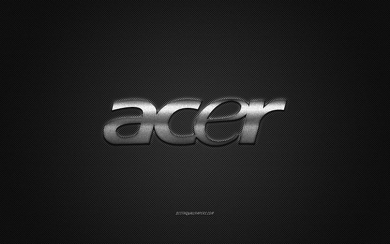 Acer logo, gray carbon background, Acer metal logo, Acer silver emblem, Acer, gray carbon texture, HD wallpaper